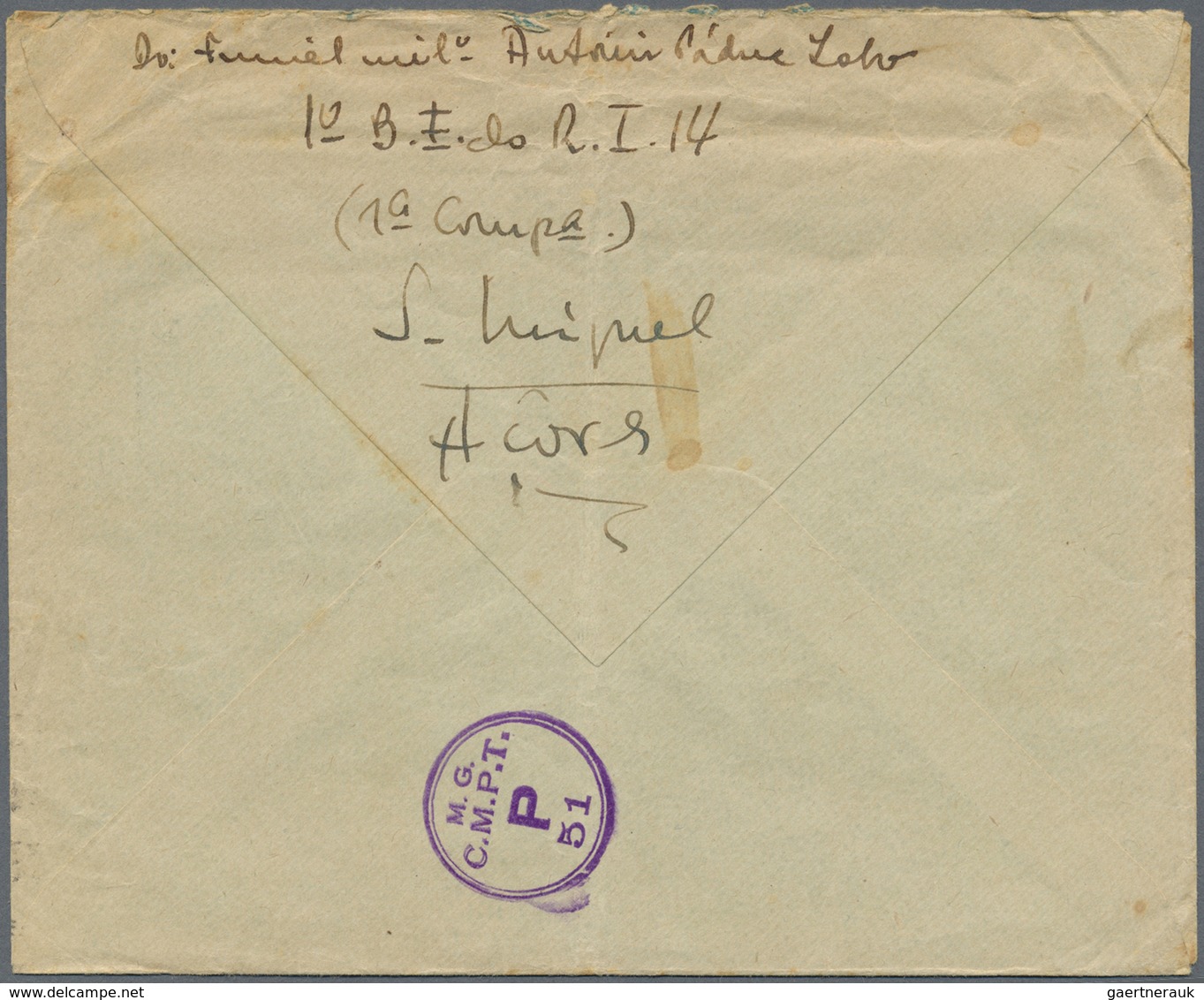 Br Portugal - Azoren: 1946. Unstamped Envelope Written From S. Miguel To Coimbra Cancelled By Boxed 'Ex - Azoren