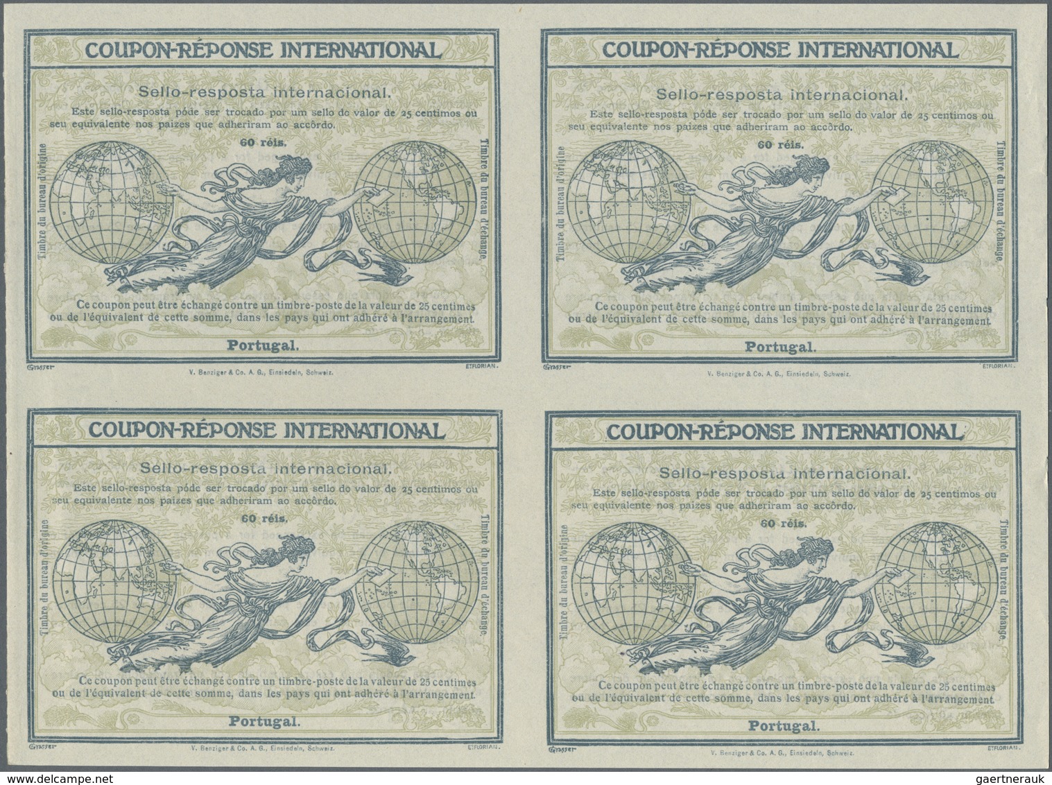 Portugal - Ganzsachen: Design "Rome" 1906 International Reply Coupon As Block Of Four 60 Reis Portug - Postwaardestukken