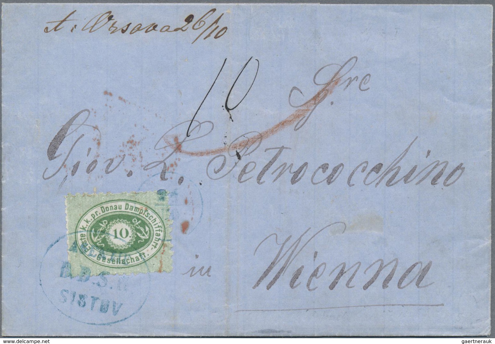 Br Rumänien: 1868, Austrian Danube Steamship Company, 10kr. Green, Type I, On Lettersheet From Sistov T - Lettres & Documents