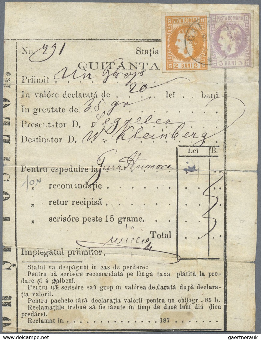 Brfst Rumänien: 1868-70, Prince Carol 2b. Orange And 3b. Violet On Receipt Tied By "GALATI" Cds., Toned An - Brieven En Documenten