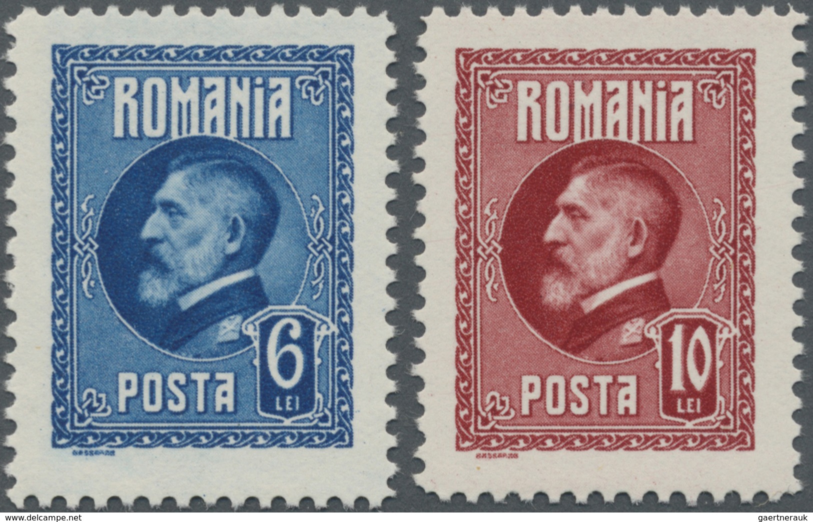 ** Rumänien: 1926, 6 L Blue And 10 L Red Ferdinand I. Color Printing Error, Mint Never Hinged - Lettres & Documents