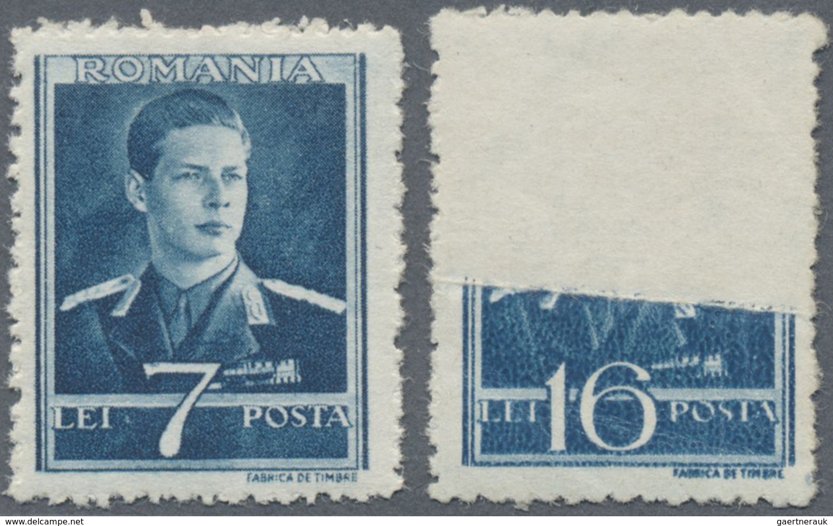 ** Rumänien: 1944/45, 16 Lei King Michael I With Only Half Printing Because Of Foldover. Normal 7 Lei E - Lettres & Documents