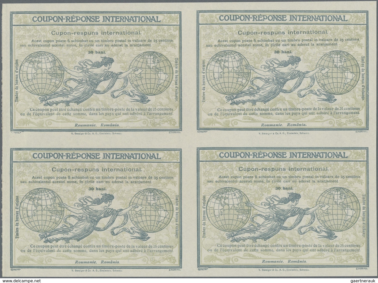 GA Rumänien - Ganzsachen: Design "Rome" 1906 International Reply Coupon As Block Of Four 30 Bani Romani - Entiers Postaux