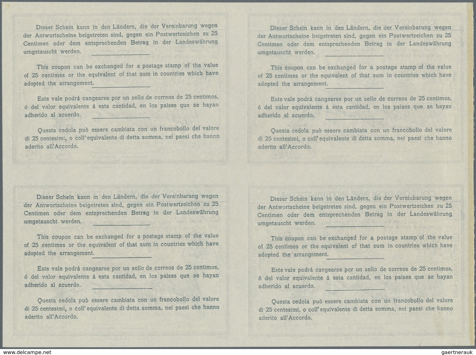 GA Rumänien - Ganzsachen: Design "Rome" 1906 International Reply Coupon As Block Of Four 30 Bani Romani - Postwaardestukken