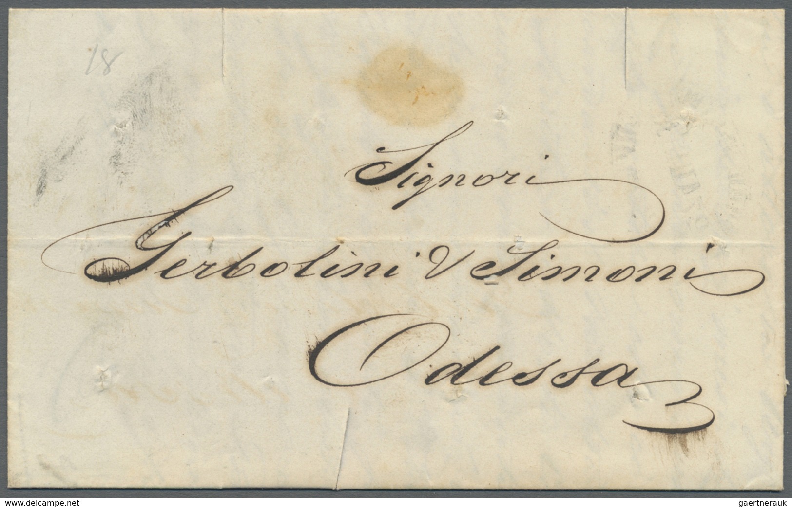 Br Russland - Vorphilatelie: 1853, Folded Letter From Messina Sent To ODESSA With Oval Cholera Mark (33 - ...-1857 Voorfilatelie