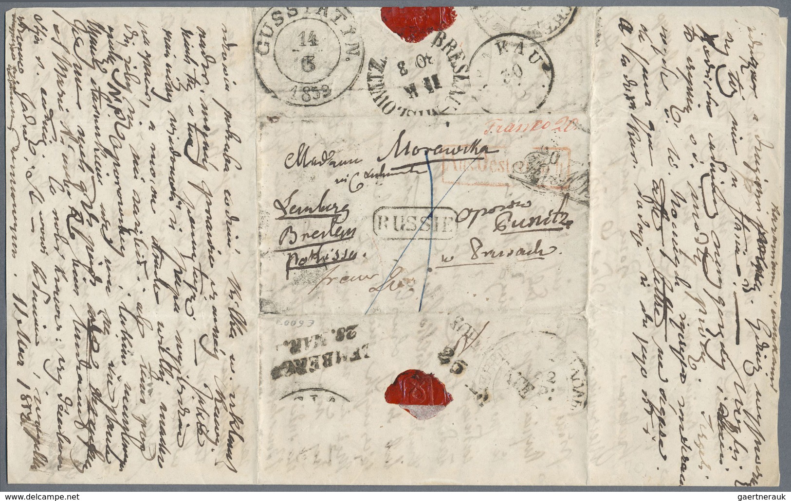 Br Russland: 1852, 14.MAR.: Entire Letter Sent From GUSSIANTHIN/HUSSAIATYN, Unknown Postmark Type Large - Ongebruikt