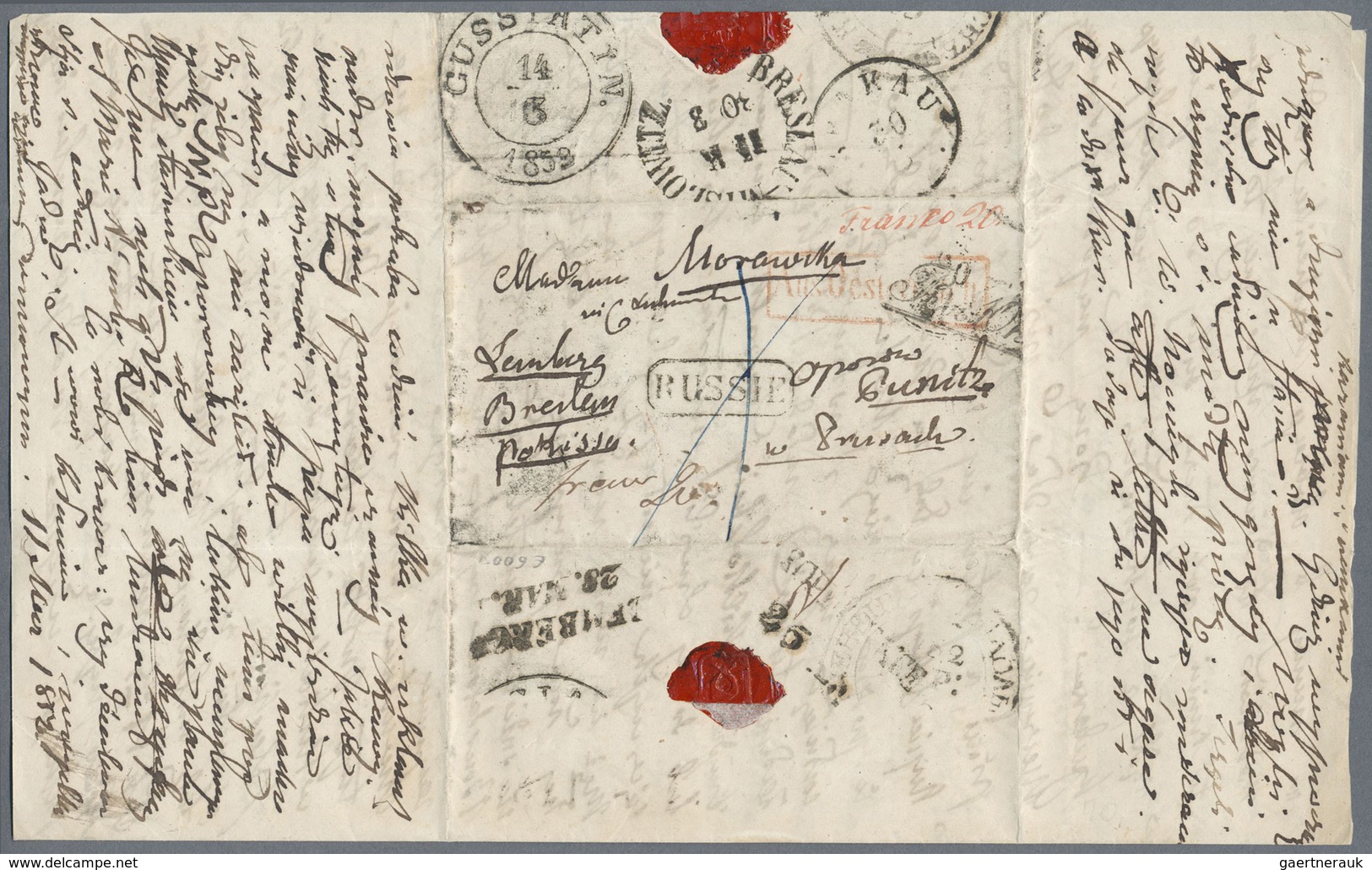 Br Russland: 1852, 14.MAR.: Entire Letter Sent From GUSSIANTHIN/HUSSAIATYN, Unknown Postmark Type Large - Neufs