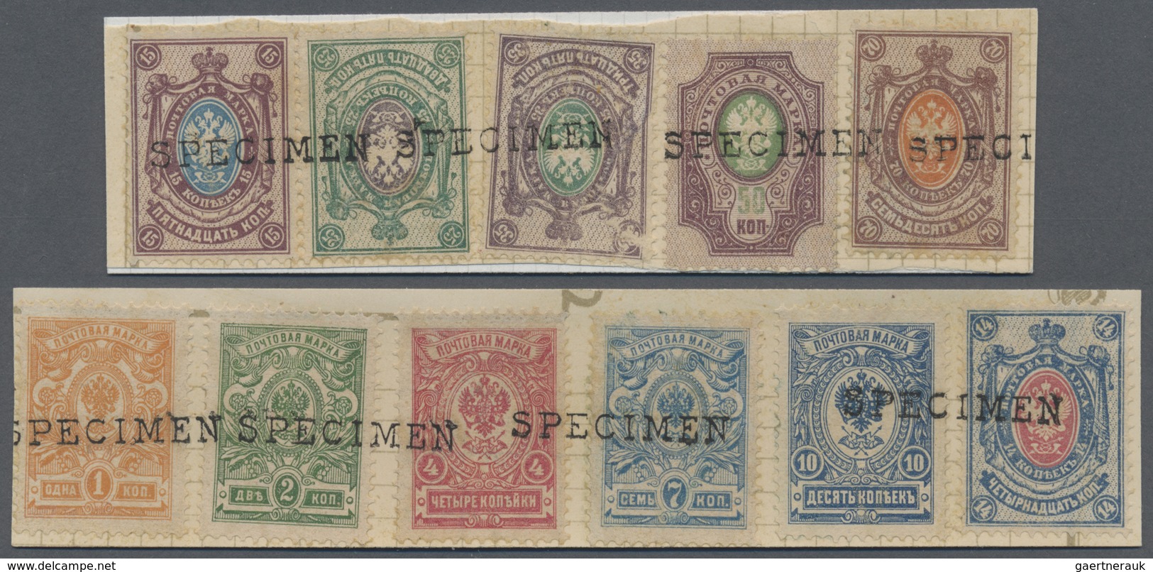 Brfst Russland: 1908, 1 K. To 70 K. With Black Handstamp "SPECIMEN" On Paper For UPU Submission, Very Rare - Neufs