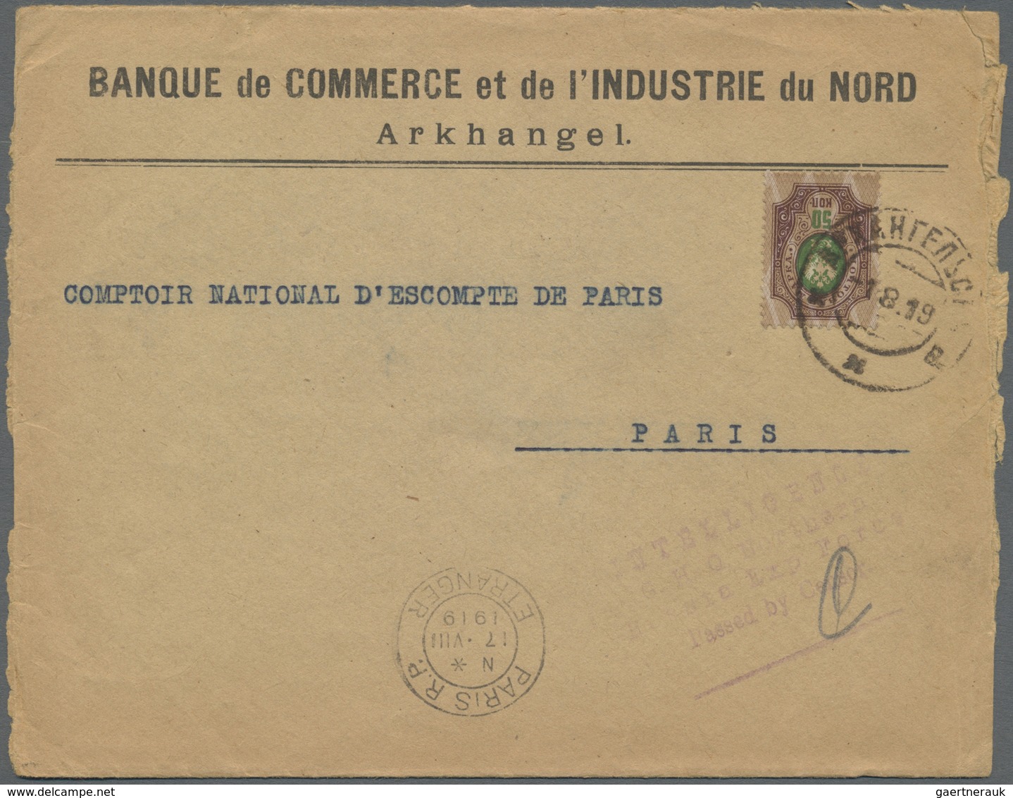 Br Russland: 1919. Censored Envelope (3 Sides Opend) Written From The Allied Forces In Arkangel Bearing - Neufs
