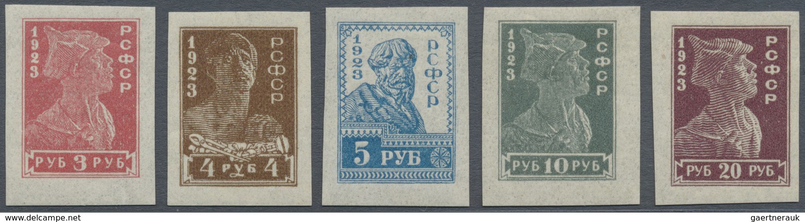 * Russland: 1923, Defintives (worker, Farmer Etc.) Complete IMPERFORATE Set Of Five Values, Mint Very - Neufs