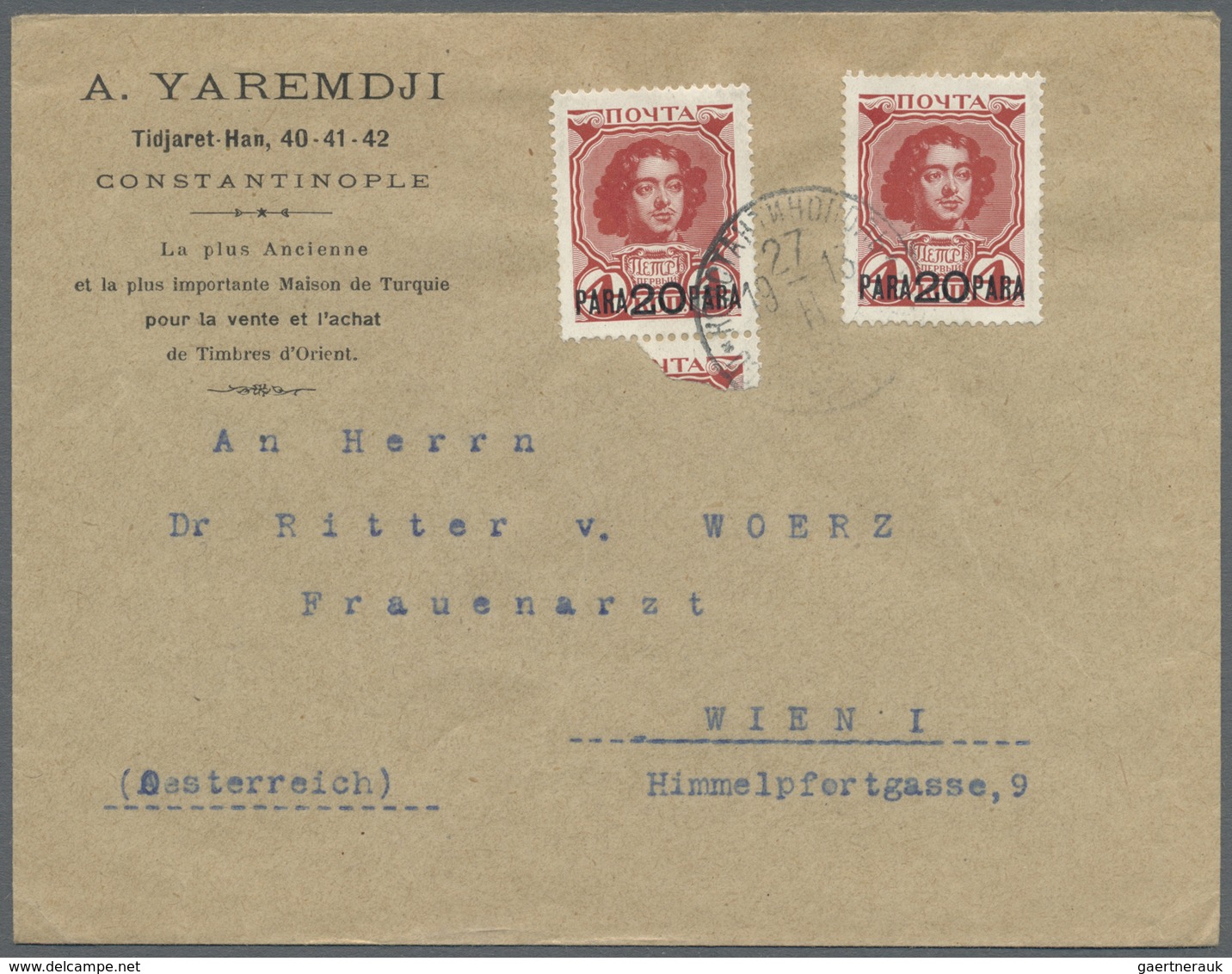 Br Russische Post In Der Levante - Staatspost: 1913, Envelope With Two 20 Para On 4 Kop From The Romano - Levant