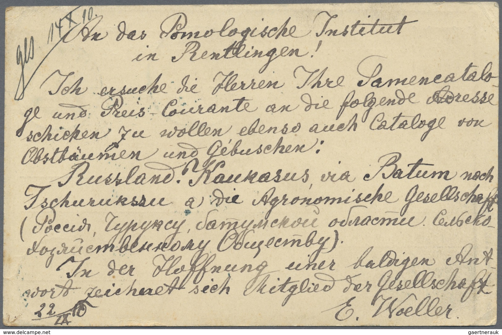 GA Russland - Ganzsachen: 1910. Postcard 4k As Scarce Commercial Mail From A Small Village In Ex-Batum - Postwaardestukken