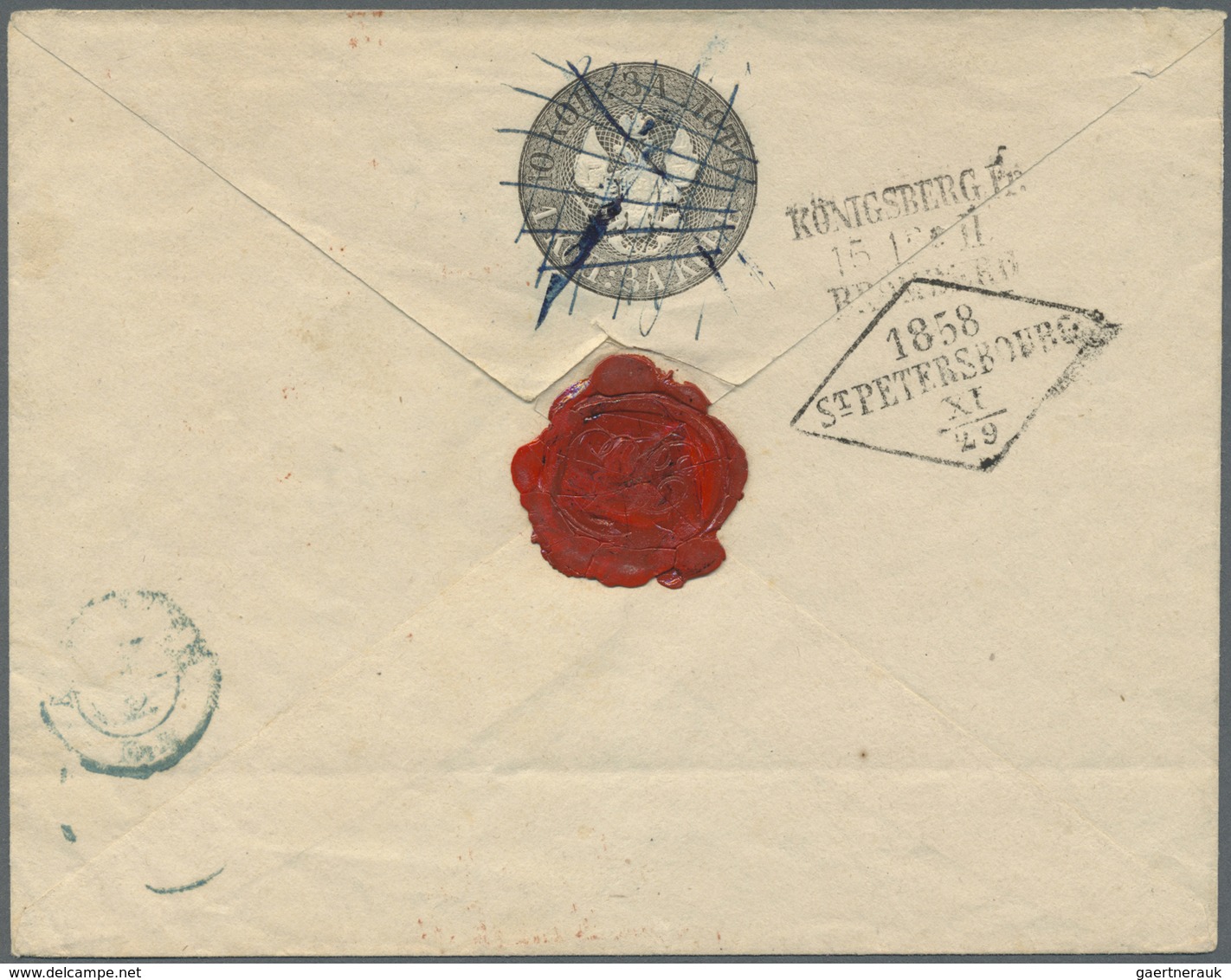 GA Russland - Ganzsachen: 1858, Stationery Envelope 10kop. Grey, Used From "ST.PETERSBOURG 29.XI.1858" - Ganzsachen