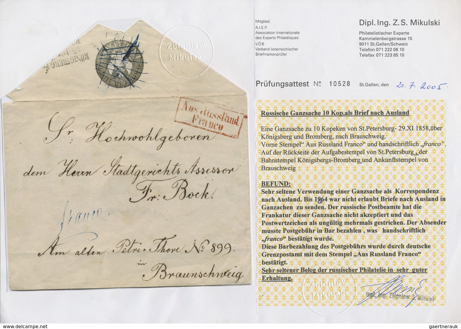 GA Russland - Ganzsachen: 1858, Stationery Envelope 10kop. Grey, Used From "ST.PETERSBOURG 29.XI.1858" - Entiers Postaux