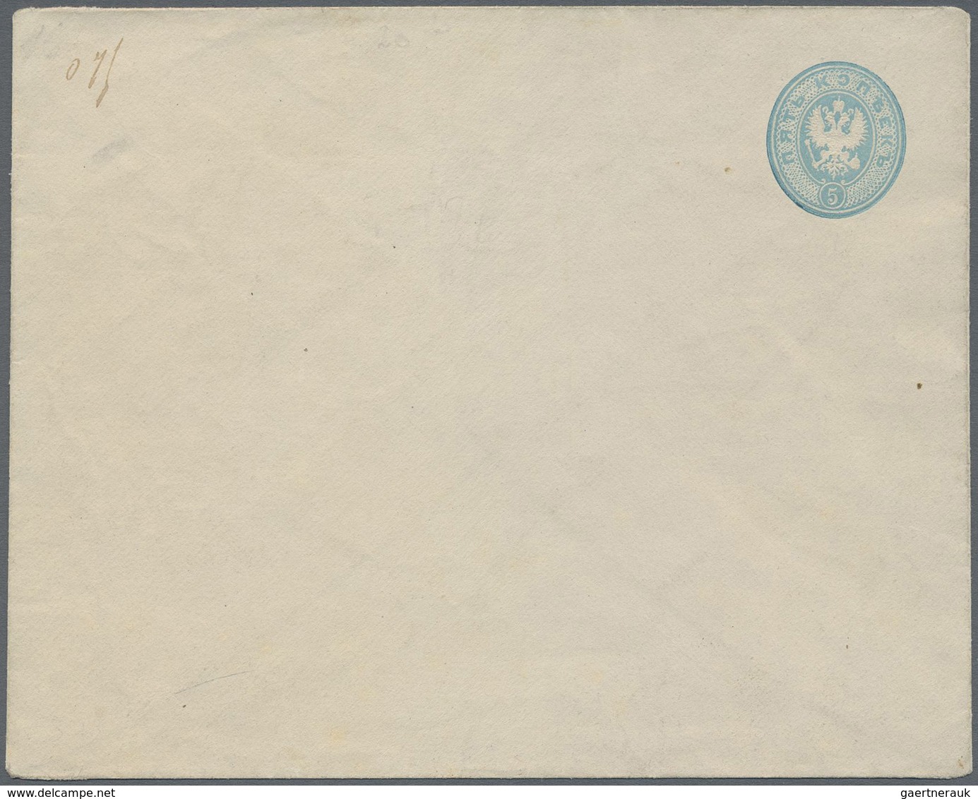 GA Russland - Ganzsachen: 1875, Mint Stationery Color-proof Envelope 5 Kop. Light-blue Instead Of Lilac - Entiers Postaux