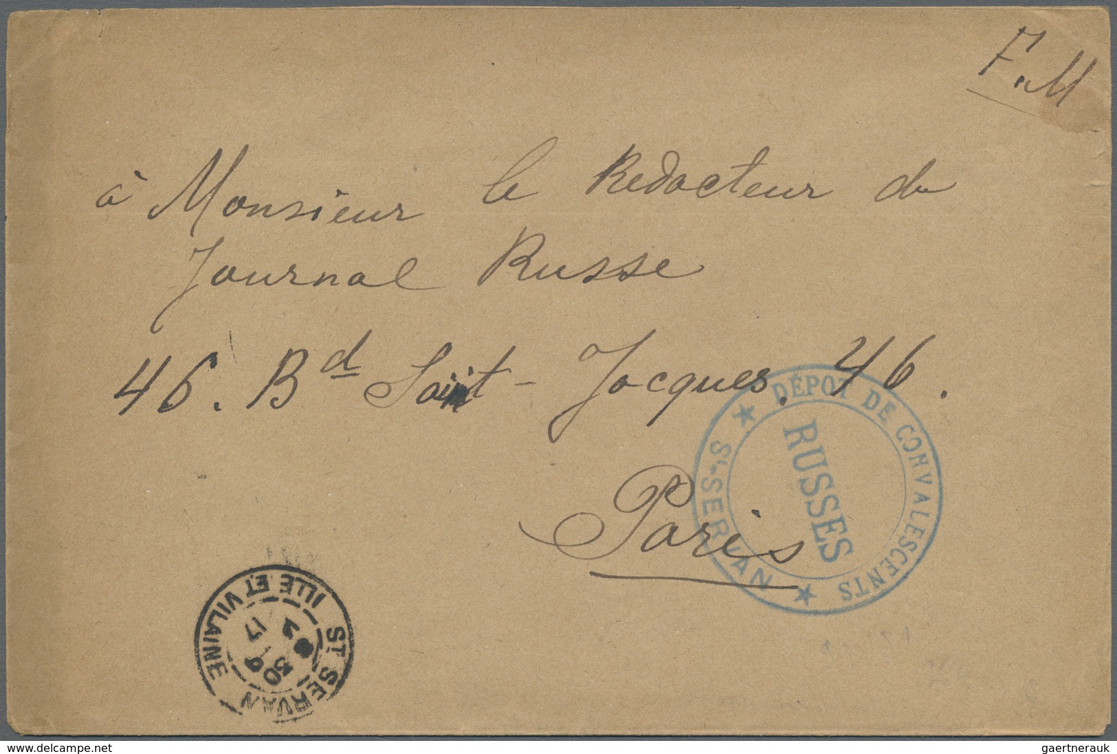 Br Russland - Militärpost / Feldpost: 1917. Stampless Envelope (small Faults) Addressed To Paris Cancel - Autres & Non Classés
