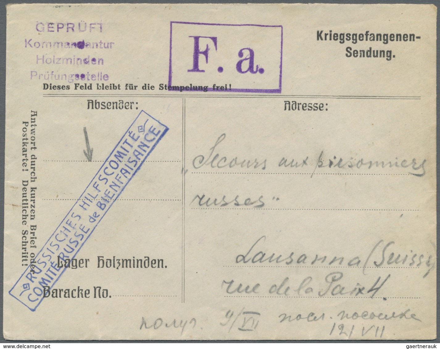 Br Russland - Besonderheiten: 1915. German P.O. W. Camp Printed Envelope Headed 'Geprüft Kommandantur H - Andere & Zonder Classificatie