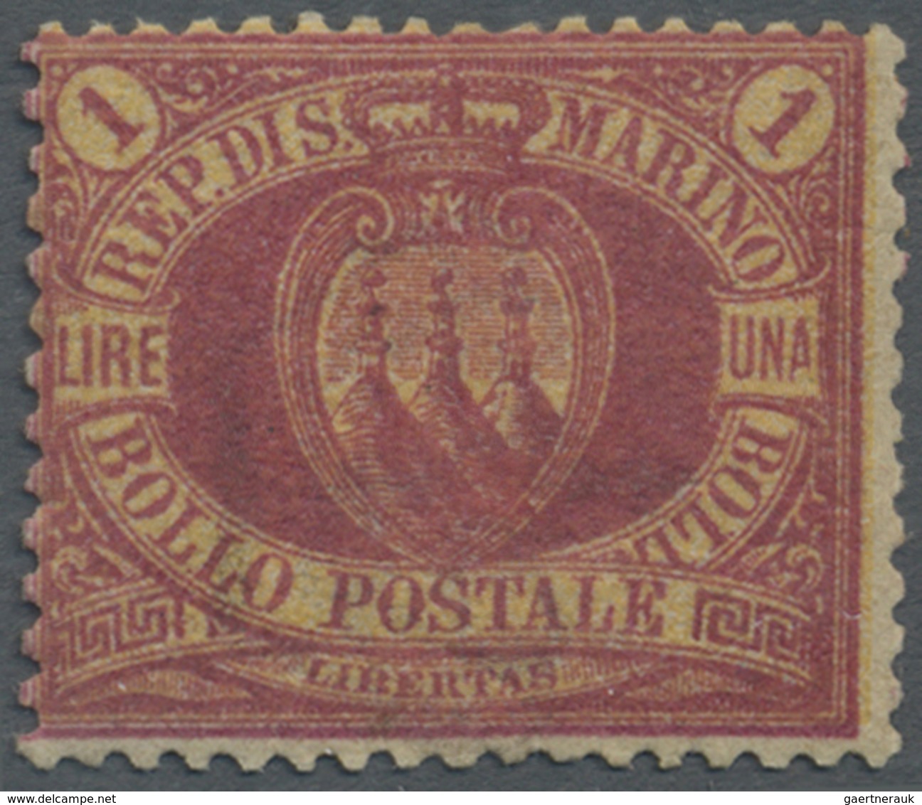 * San Marino: 1892, 1l. Carmine On Yellow, Fresh Colours, Well Perforated, Mint O.g., Several Signatur - Neufs