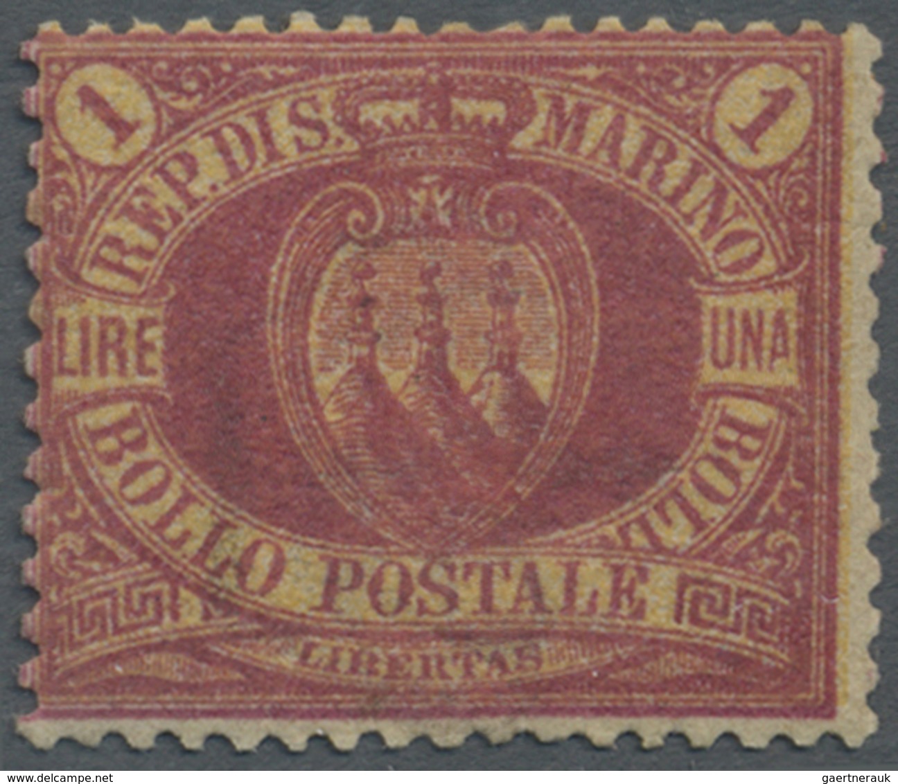 * San Marino: 1892, 1l. Carmine On Yellow, Fresh Colours, Well Perforated, Mint O.g., Several Signatur - Ongebruikt