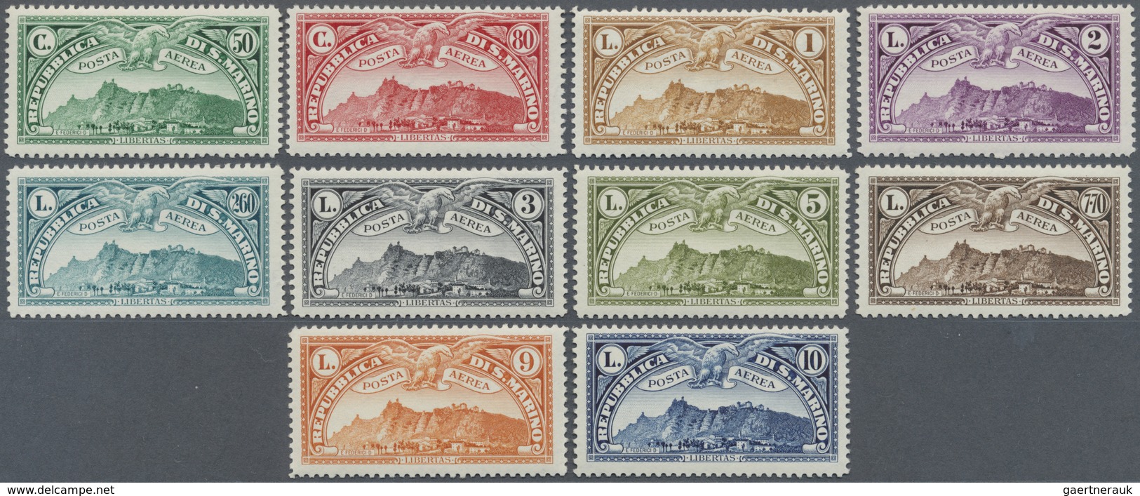* San Marino: 1931, Airmails, 50c. To 10l., Complete Set Of Ten Values, Mint O.g., Appearance As U/m. - Neufs