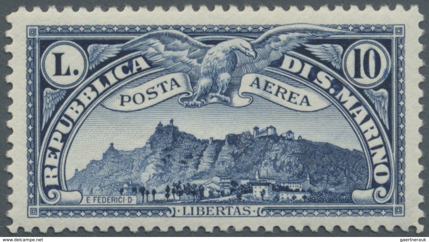 ** San Marino: 1931, Airmails 10l. Blue, Unmounted Mint, Signed. Sass. PA10, 1.125,- €. - Ungebraucht