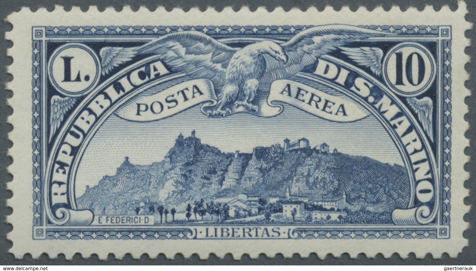 * San Marino: 1931, Airmails 10l. Blue, Mint O.g., Appearance As U/m. Sass. PA10, 450,- €. - Neufs