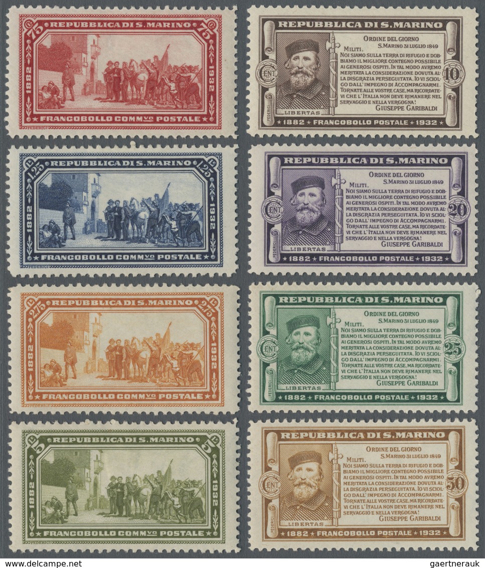 * San Marino: 1932, 10 C To 5 L Garibaldi Complete Set Mint, One Stamp With Gum Tint, Mi 1.300.- For M - Neufs