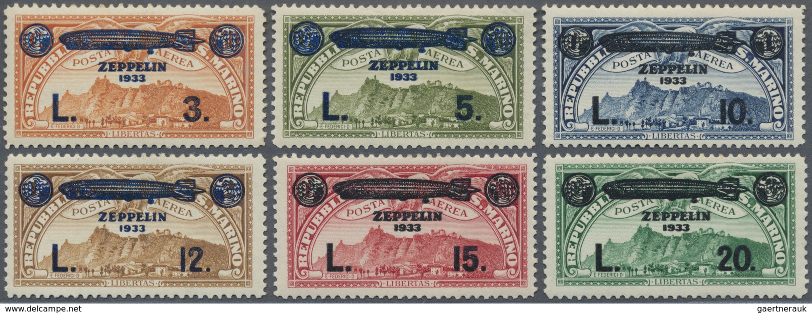 ** San Marino: 1933, Zeppelin Overprints, Complete Set Of Six Values, Unmounted Mint. Sass. PA11/16, 60 - Unused Stamps