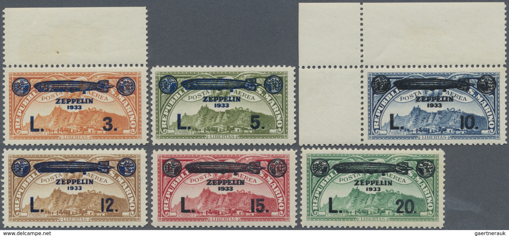 **/* San Marino: 1933, Zeppelin Overprints, Complete Set Of Six Values, Mint O.g., Mainly Unmounted Mint, - Neufs