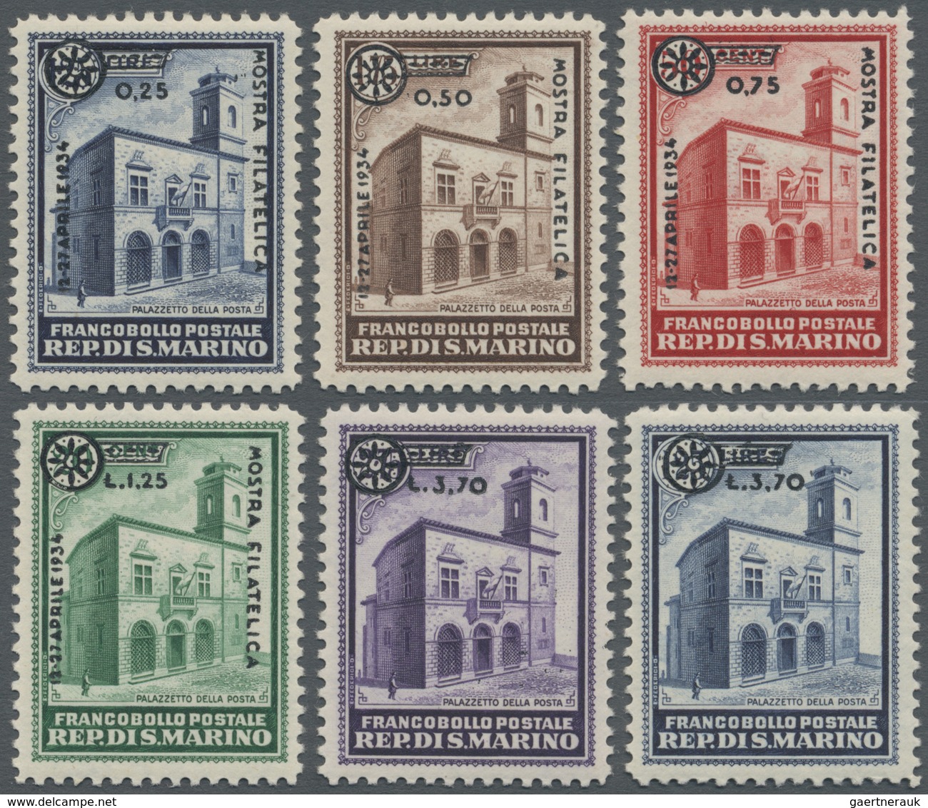 ** San Marino: 1934, 0,25 L On 1.25 L To 3.70 L On 2.75 L Complete Set, Mint Never Hinged - Neufs