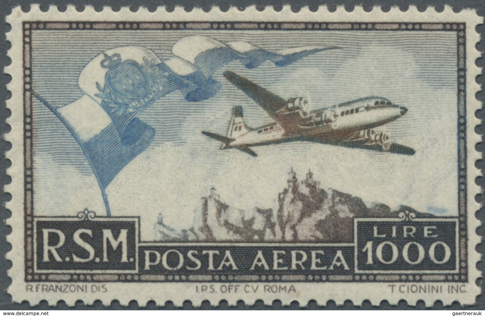 ** San Marino: 1951, 1000 L Flight Post Stamp, Mint Never Hinged, Peak Value Of The Postwar Period! - Neufs