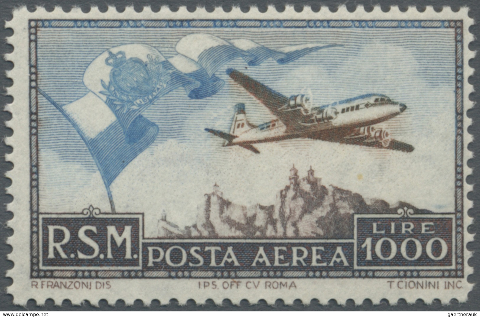 ** San Marino: 1951, 1000 L Flight Post Stamp, Mint Never Hinged, Signed, Mi 700.- - Ongebruikt