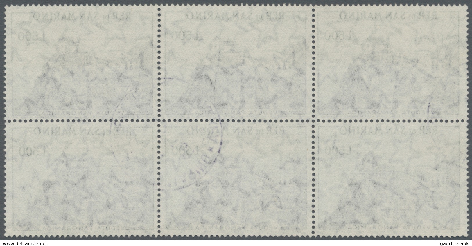 O San Marino: 1958, 500 L Black/dark Green Landscape In Block Of Six, Used, Mi 420.- - Neufs