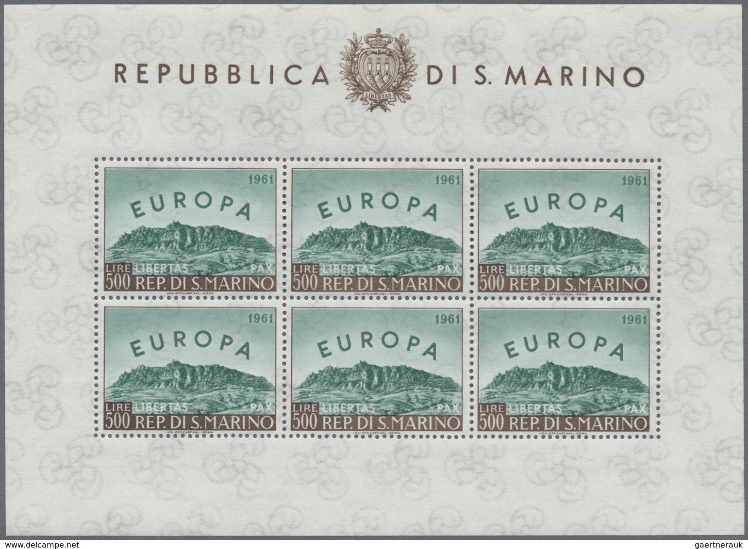 ** San Marino: 1961, Europa, Five Little Sheets Of Six Stamps Each, All Mint Never Hinged (Mi. 1250,-) - Ongebruikt