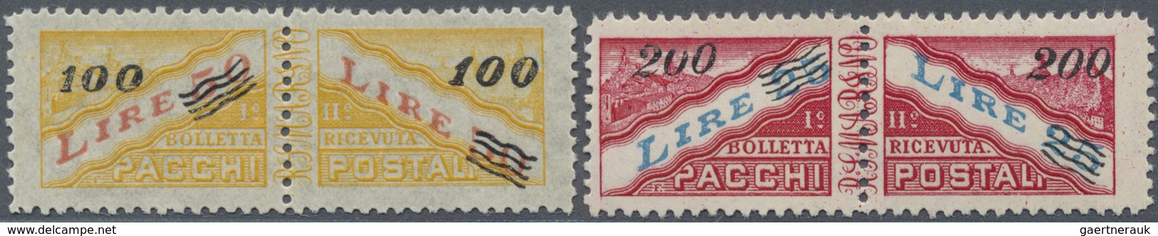 ** San Marino - Paketmarken: 1948/1950, Overprints, 100l. On 50l. And 200l. On 25l., Two Values Unmount - Colis Postaux