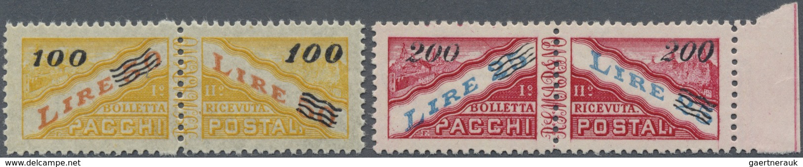 ** San Marino - Paketmarken: 1948/1950, Overprints, 100l. On 50l. And 200l. On 25l., Two Values Unmount - Parcel Post Stamps