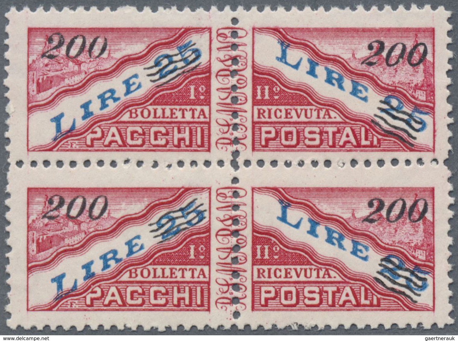 **/ San Marino - Paketmarken: 1950, Package Stamps With New Value Overprint 200 L On 25 L. In The Vertic - Paquetes Postales