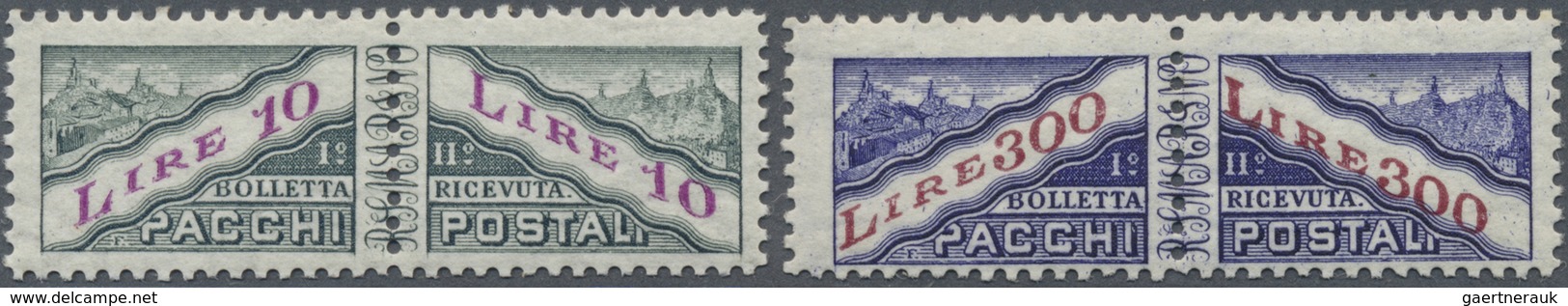 ** San Marino - Paketmarken: 1953, 10l. Grey/violet And 300l. Violet/red, Two Values Unmounted Mint. Sa - Spoorwegzegels