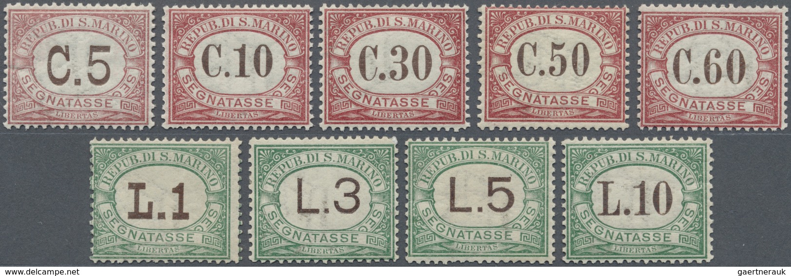 ** San Marino - Portomarken: 1924, 5 C. To 10 L., Complete Set Of Nine Values, Unmounted Mint (partly N - Timbres-taxe