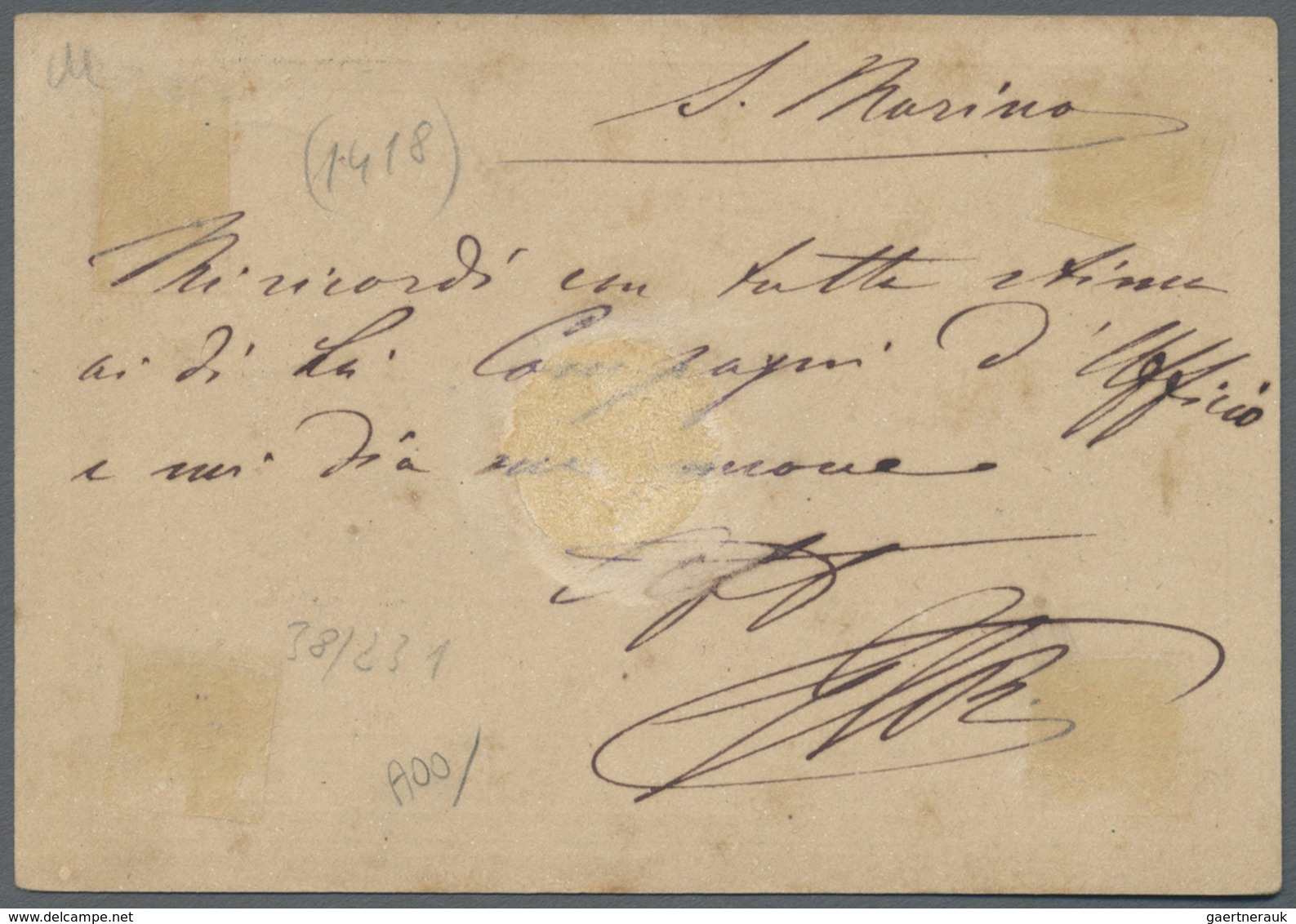 GA San Marino - Ganzsachen: 1879: Italian Postal Stationery 10 Centesimi Brown Used In SAN MARINO With - Postwaardestukken