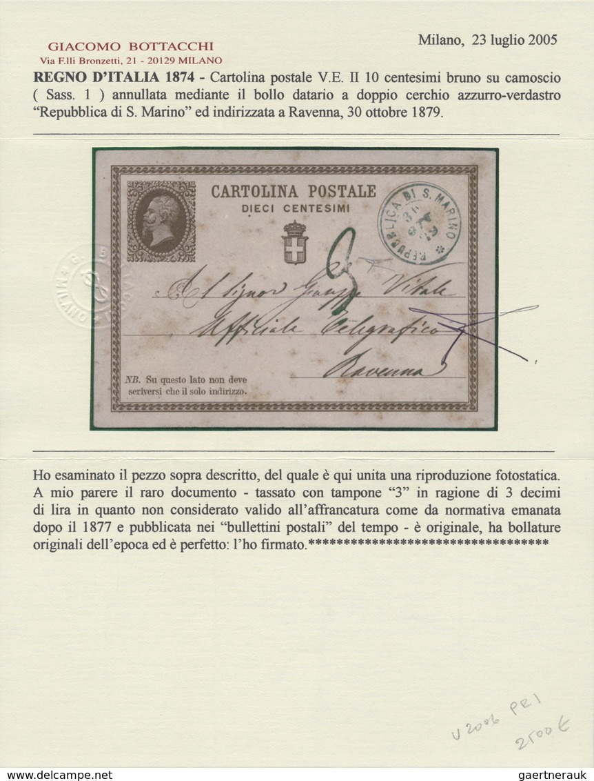 GA San Marino - Ganzsachen: 1879: Italian Postal Stationery 10 Centesimi Brown Used In SAN MARINO With - Entiers Postaux