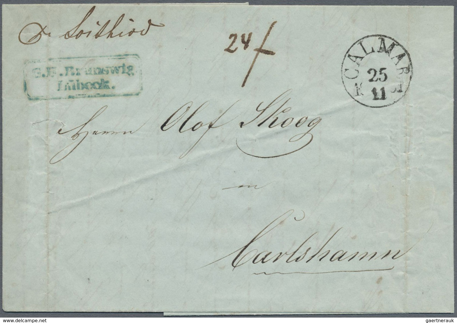 Br Schweden - Vorphilatelie: 1851, Folded Entire Letter Fprwarded From Barmen (dated 12.11.1851) To G.B - ... - 1855 Prephilately