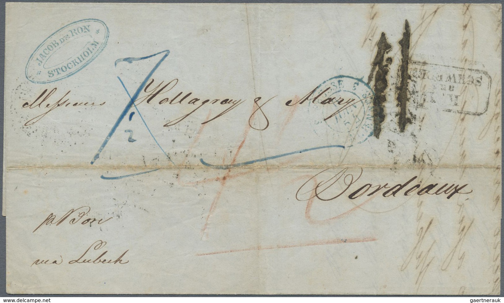 Br Schweden - Vorphilatelie: 1854, Folded Letter (few Stains) From Stockholm To Bordeaux With M/s "Pr. - ... - 1855 Voorfilatelie