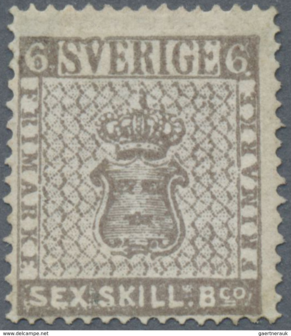 (*) Schweden: 1855, 6 Skilling Grey-brown (only 5000 Printed), Unused (as Usual Without Gum), Some Repai - Ongebruikt