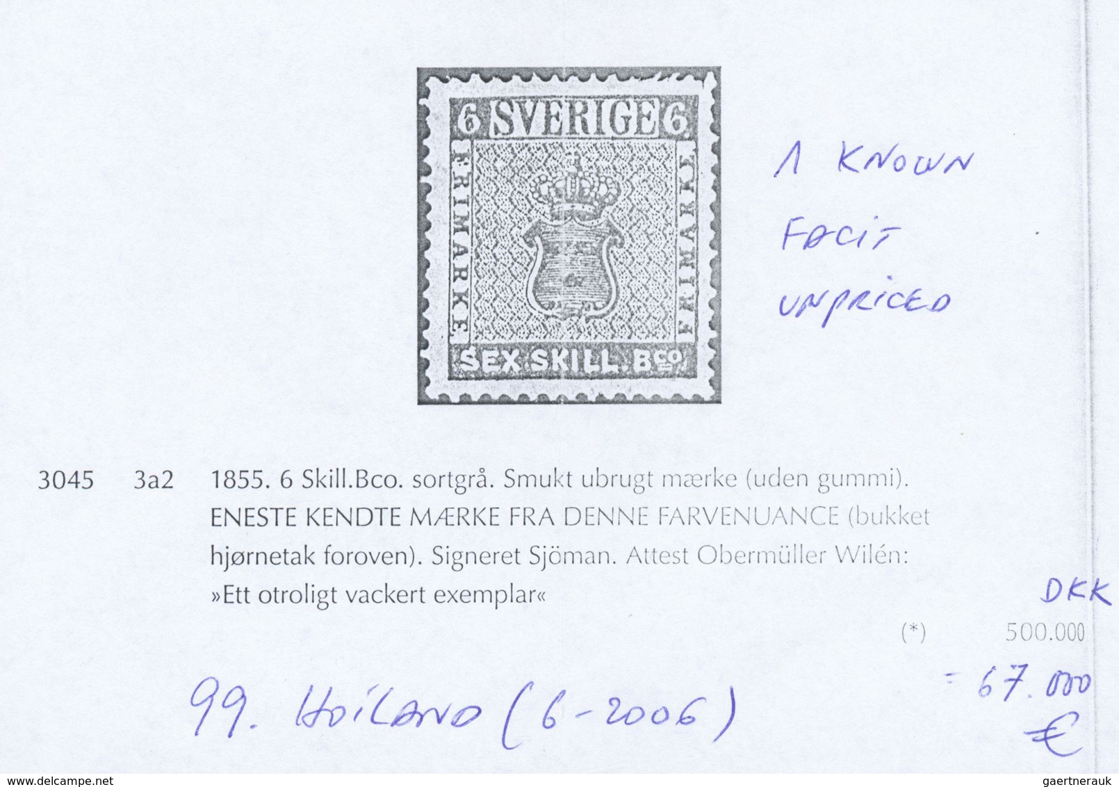 (*) Schweden: 1855, 6 Skilling Grey-brown (only 5000 Printed), Unused (as Usual Without Gum), Some Repai - Neufs