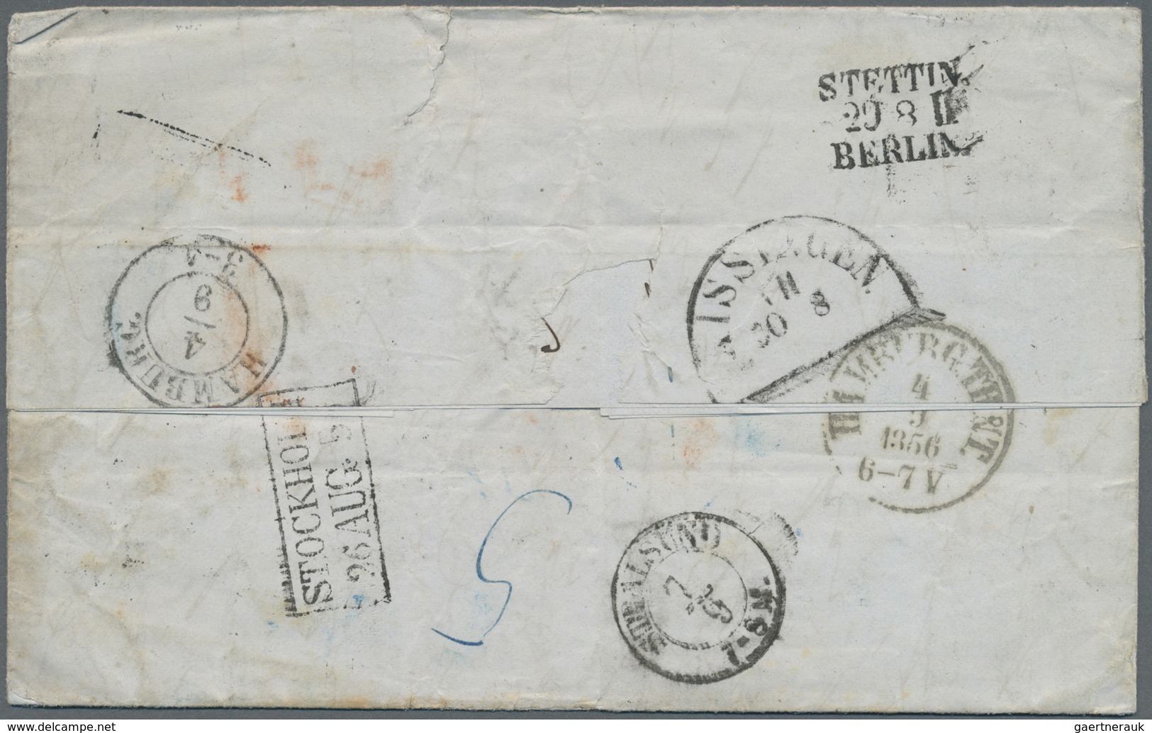 Br Schweden: 1856, Kompl. Faltbrief Aus UPSALA, 24.8.56, Via Stockholm Und Bahnpost Stettin-Berlin Nach - Ongebruikt