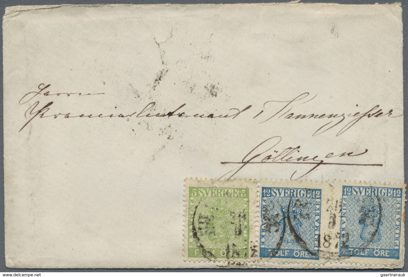 Br Schweden: 1872, Auslandsbrief Mit 1x5 Und 2x12 Öre Wappen (mit 2 Öre überfrankiert) Mit Schwachem St - Neufs