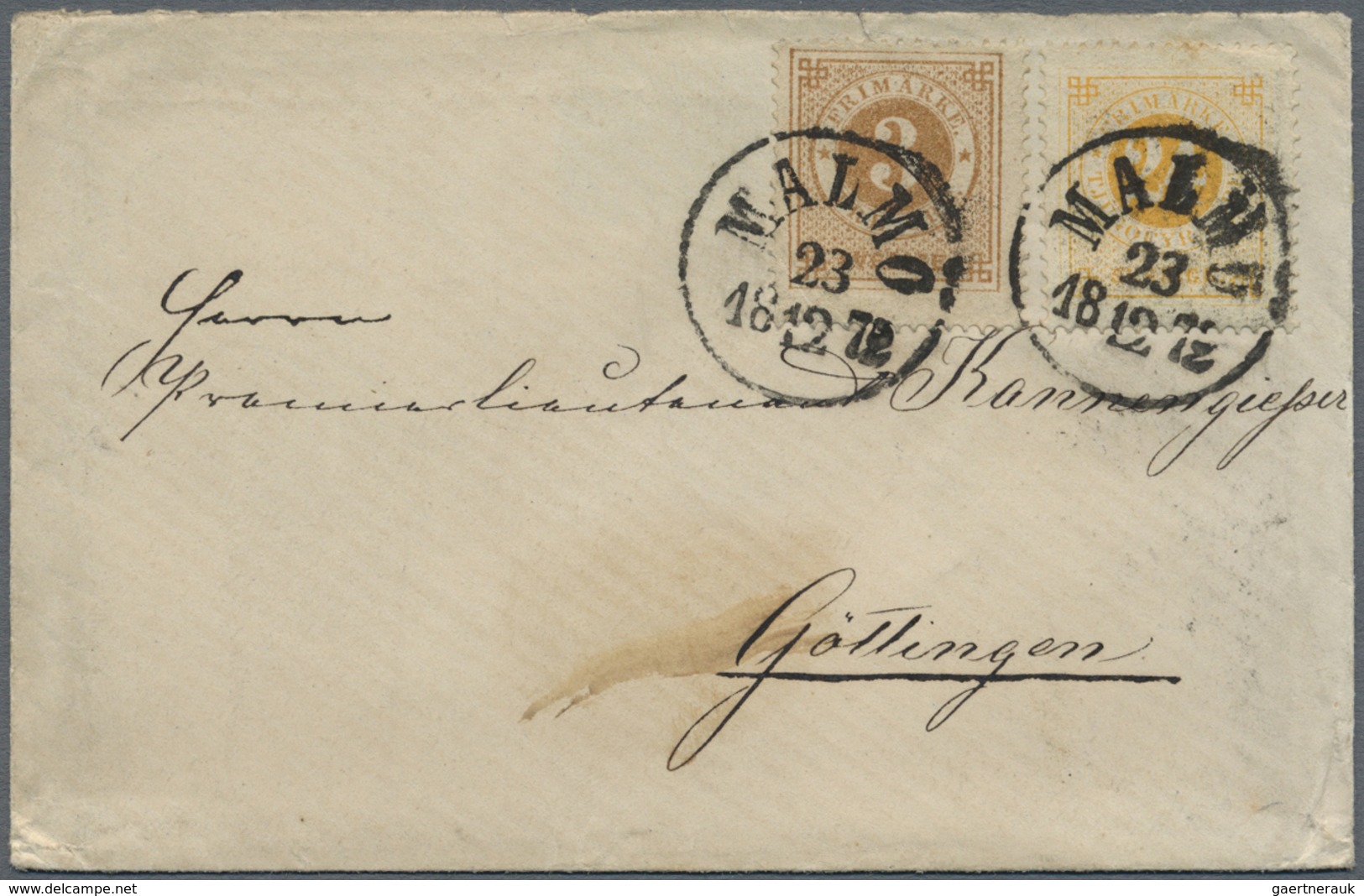 Br Schweden: 1872, Auslandsbrief Mit 27 Öre-Frankatur (3 + 24 Öre Wappen) Von MALMÖ Nach Göttingen, Dek - Neufs