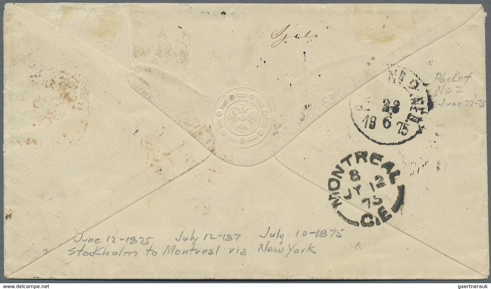 Br Schweden: 1875, Numerals 12 Ö & 24 Ö On Cover To Canada. Extremely Scarce. Facit Catalog States That - Neufs