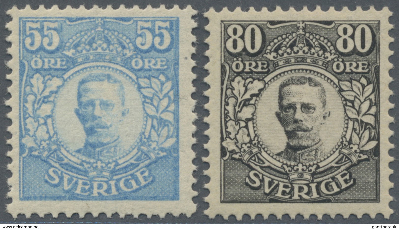 ** Schweden: 1918, VÄRNAMO ISSUE, 55ö. Light Blue An 80ö. Black, Fresh Colours And Well Perforated, Unm - Neufs